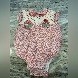Dondolo Floral Red Kids One Piece Bubble Romper Swiss Dot